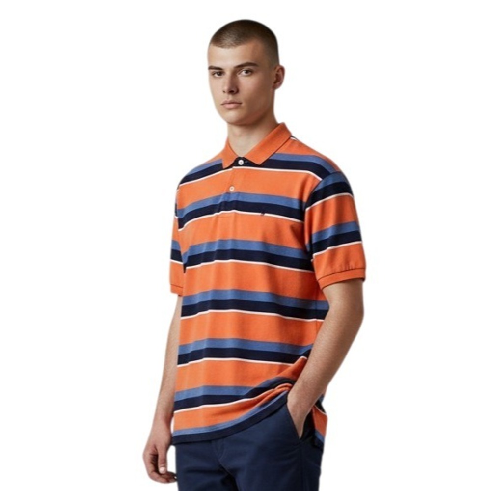 Polo Ralph Lauren Shirt Mens S Small‎ Orange Blue Striped Cotton Tennis Tail